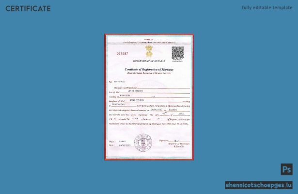 Beispielansicht einer Heiratsurkunde der Regierung von Gujarat, Indien, im PSD-Format